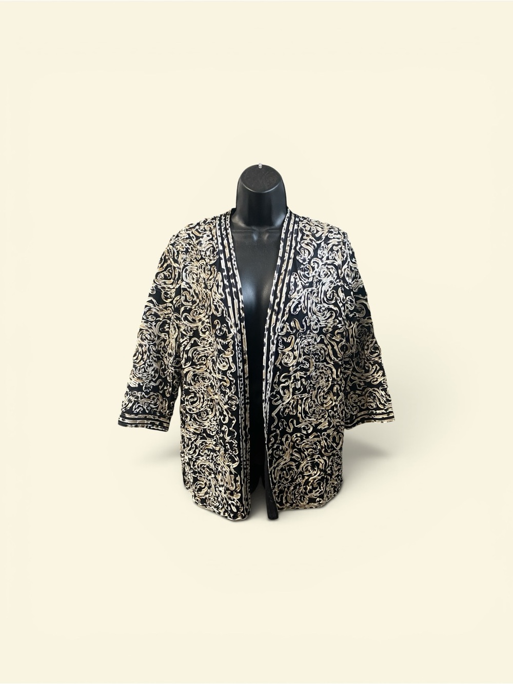 Chico's Travelers Jacket Womens Size 0 SM (4/6) Abstract Soutache Sheer Kimono